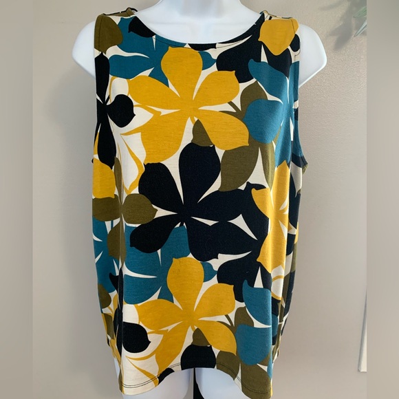Ann Taylor Bold Floral Tank Top - Black, Yellow, Blue, Green - Picture 2 of 16